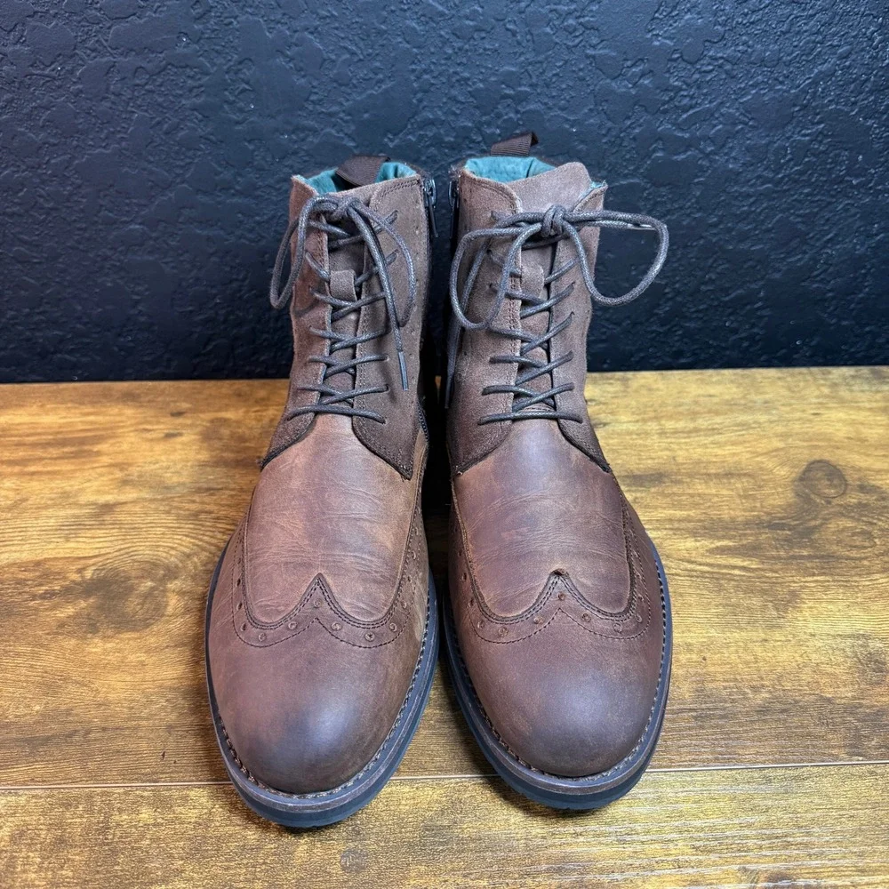 Stacy Adams Madison 25493-249 Brown Leather Textile Wingtip Boots Mens 9.5 M